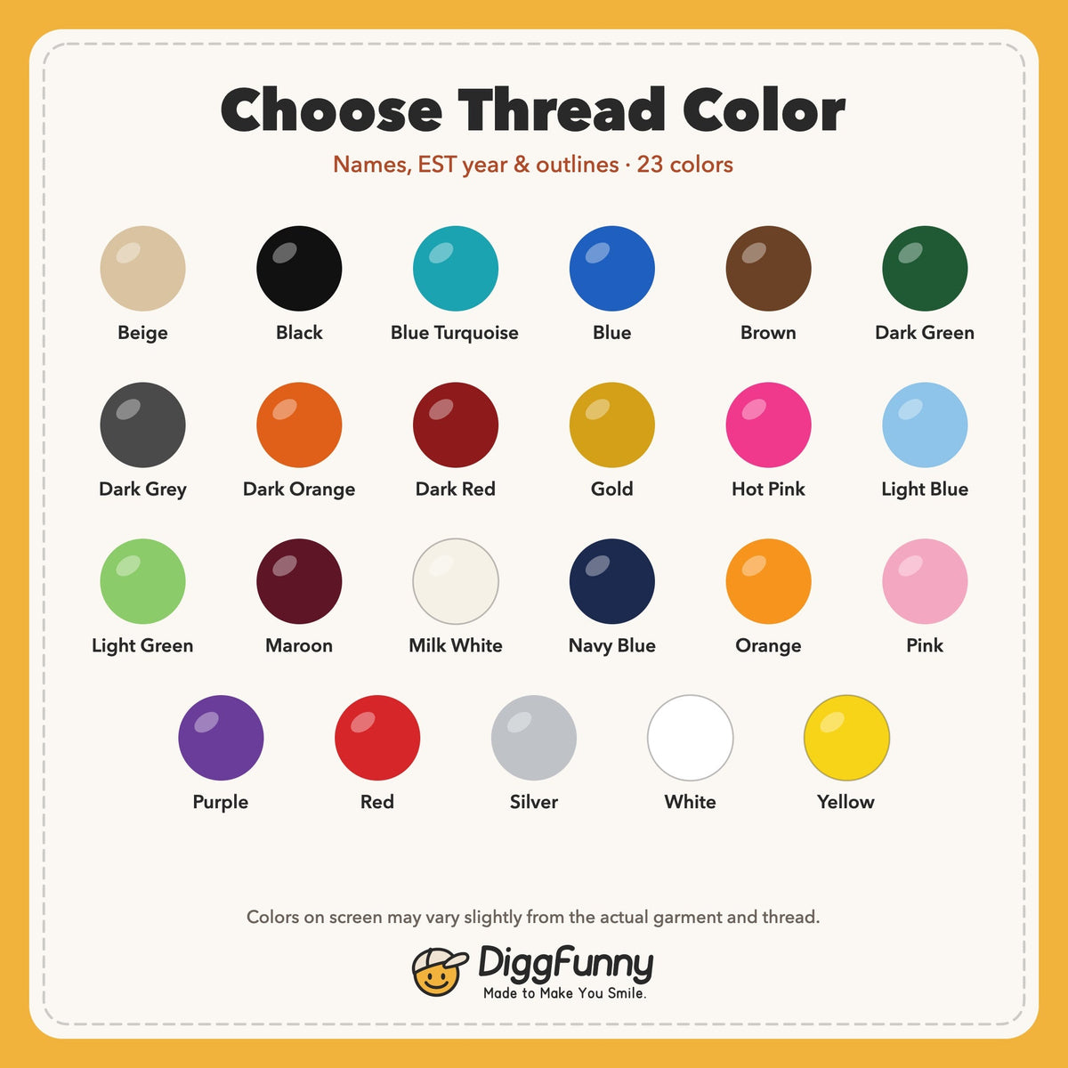 DiggFunny thread color chart: 23 embroidery thread colors