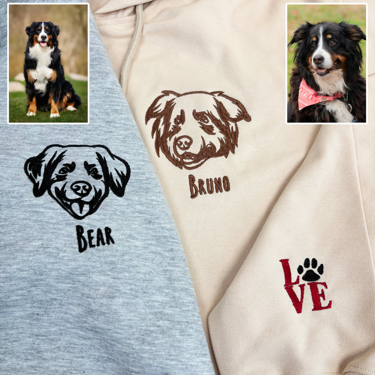 Personalized Bear and Bruno hoodies with sleeve detail